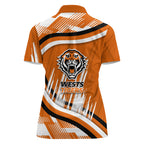 Wests Tigers Rugby Mascot Women Polo Shirt Fierce Athlete Graphic in Sports Style