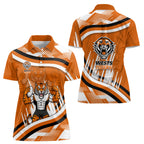 Wests Tigers Rugby Mascot Women Polo Shirt Fierce Athlete Graphic in Sports Style