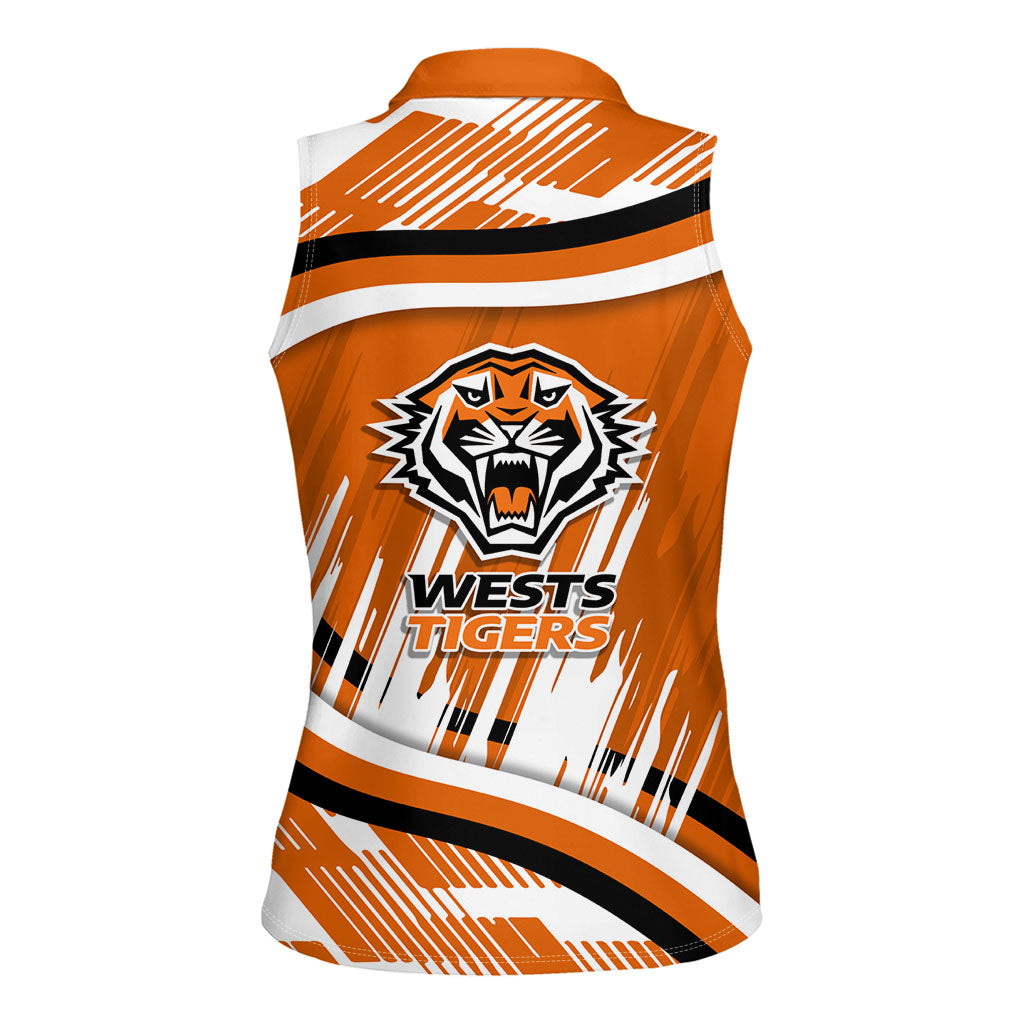 Wests Tigers Rugby Mascot Women Sleeveless Polo Shirt Fierce Athlete Graphic in Sports Style