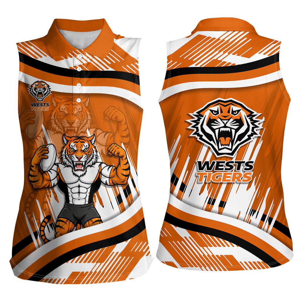 Wests Tigers Rugby Mascot Women Sleeveless Polo Shirt Fierce Athlete Graphic in Sports Style