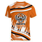 Wests Tigers Rugby Mascot Women V-Neck T-Shirt Fierce Athlete Graphic in Sports Style