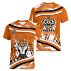 Wests Tigers Rugby Mascot Women V-Neck T-Shirt Fierce Athlete Graphic in Sports Style