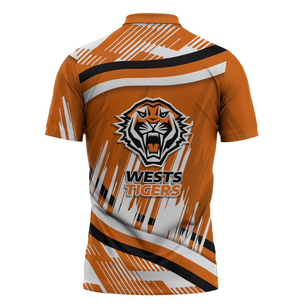 Wests Tigers Rugby Mascot Zipper Polo Shirt Fierce Athlete Graphic in Sports Style