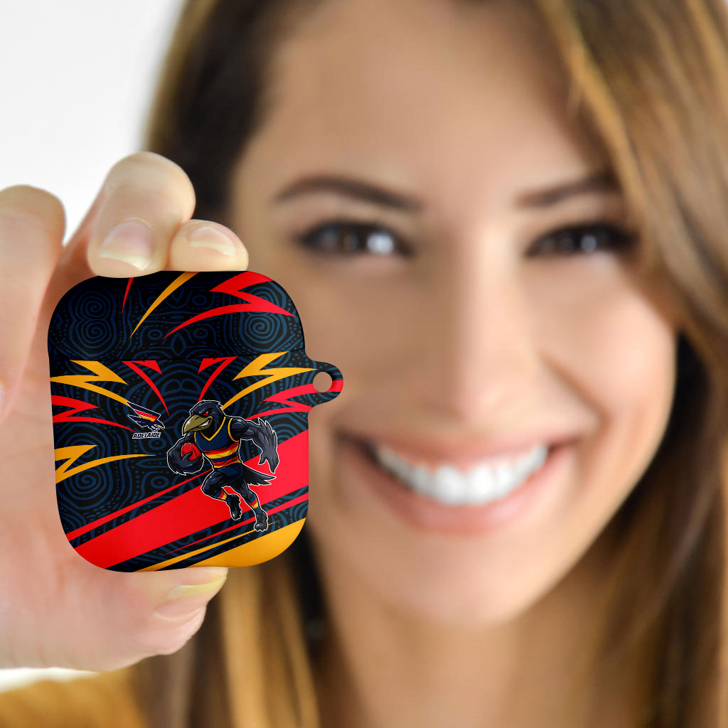 Adelaide Crows Australian Football AirPods Case Fierce Mascot Spirit With Indigenous Pattern Art