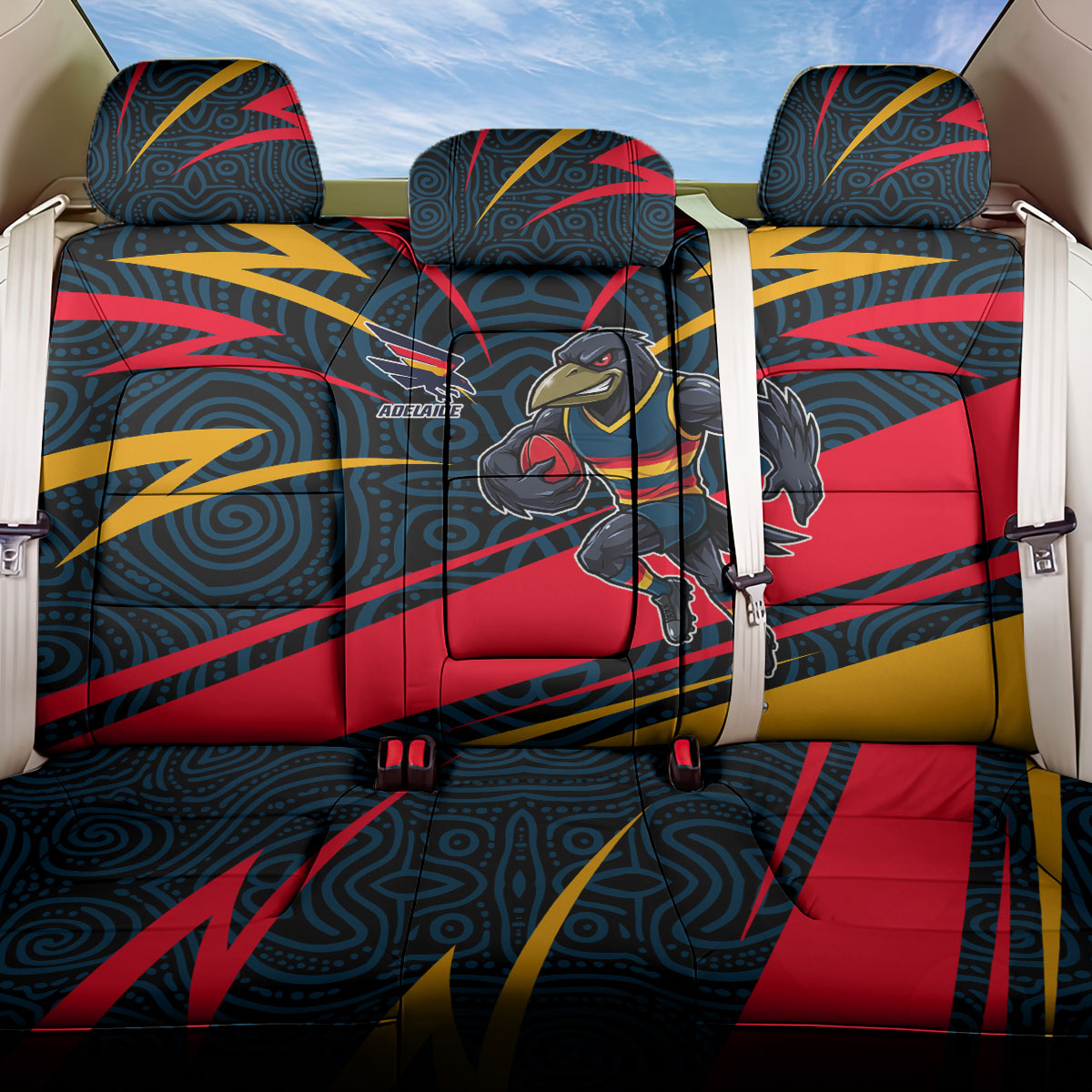 Adelaide Crows Australian Football Back Car Seat Cover Fierce Mascot Spirit With Indigenous Pattern Art