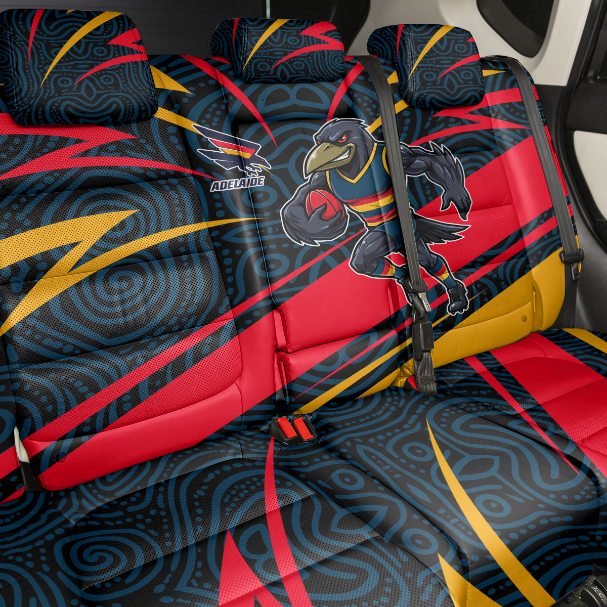 Adelaide Crows Australian Football Back Car Seat Cover Fierce Mascot Spirit With Indigenous Pattern Art