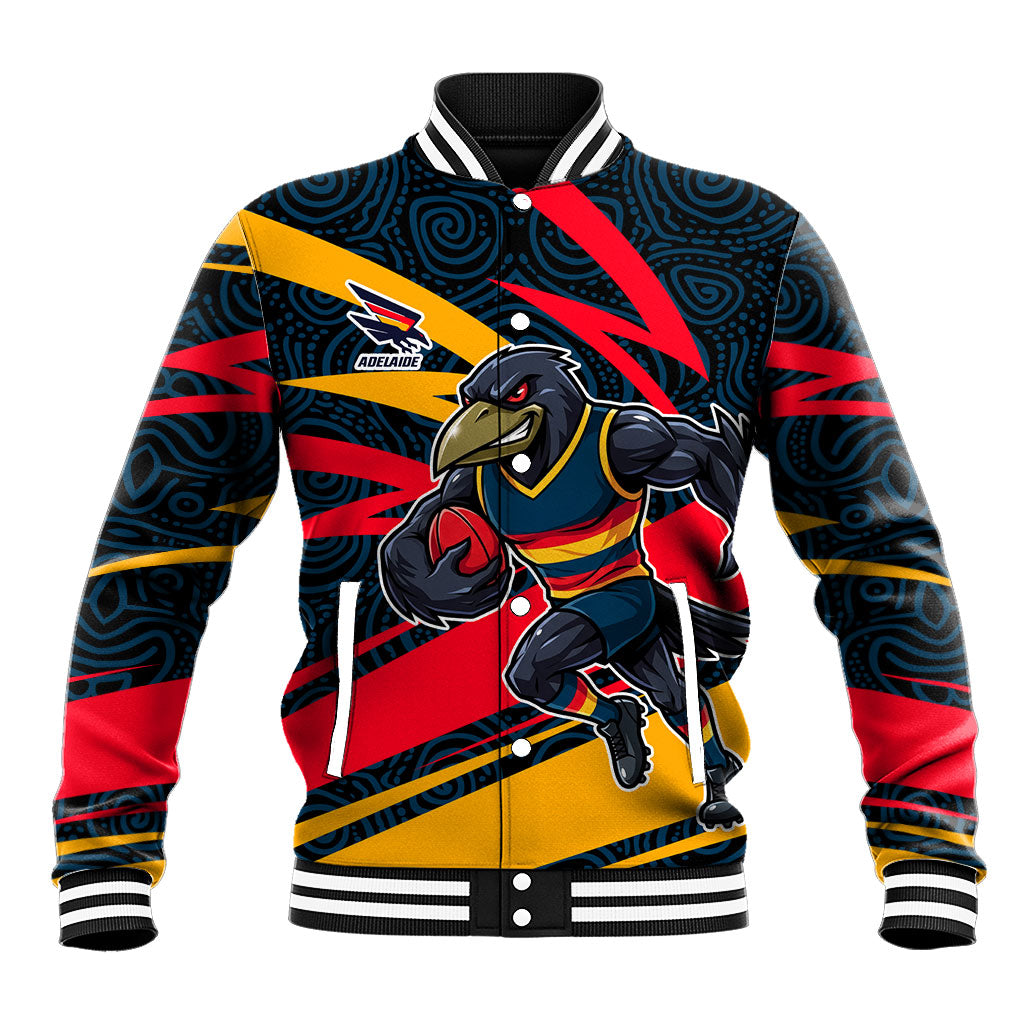 Adelaide Crows Australian Football Baseball Jacket Fierce Mascot Spirit With Indigenous Pattern Art