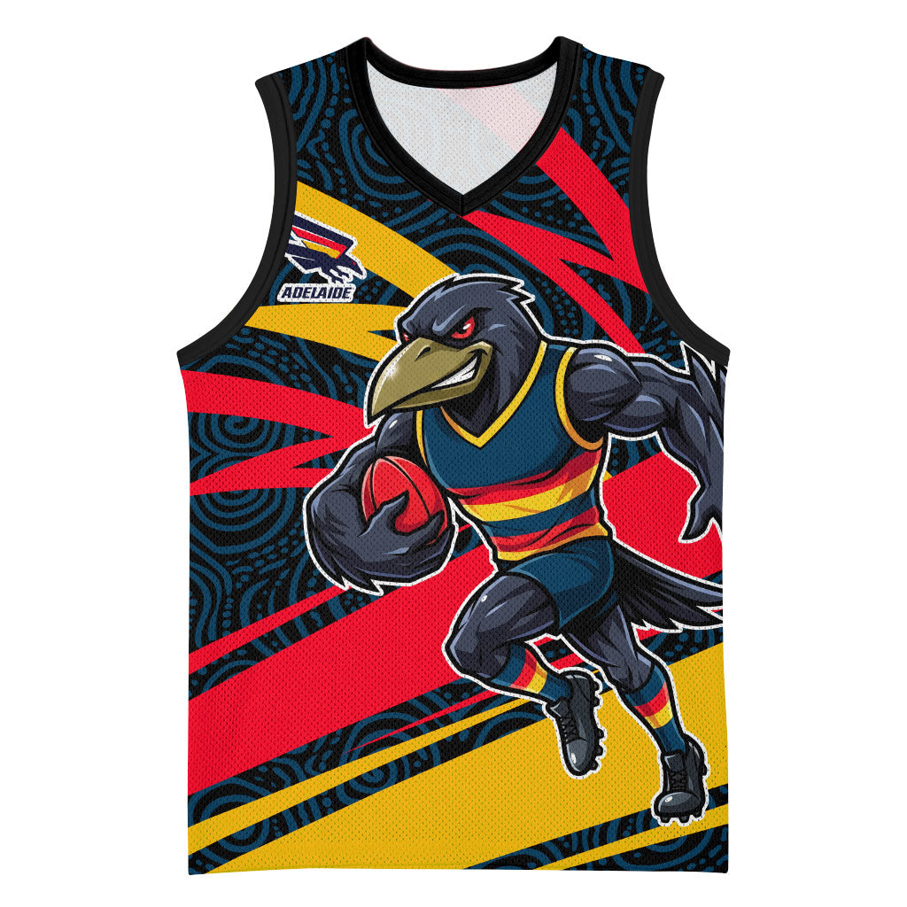 Adelaide Crows Australian Football Basketball Jersey Fierce Mascot Spirit With Indigenous Pattern Art