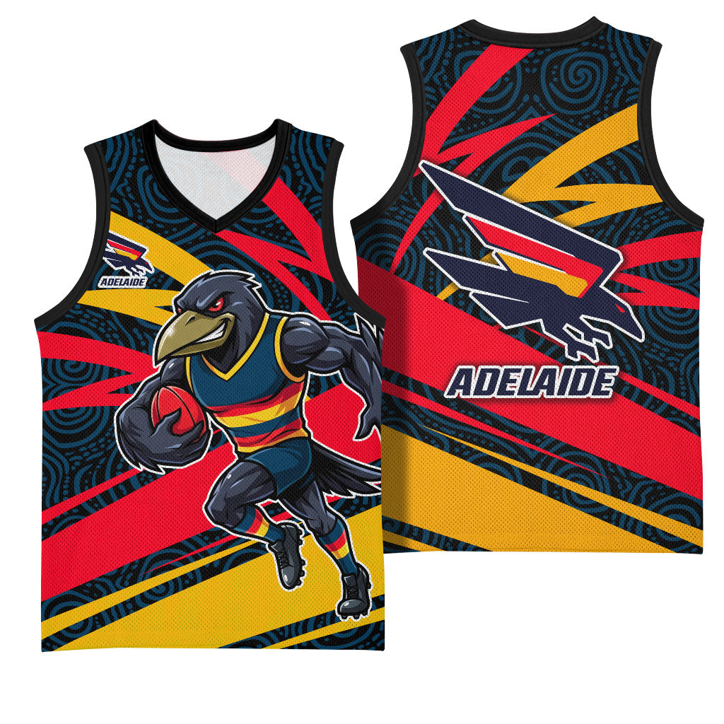 Adelaide Crows Australian Football Basketball Jersey Fierce Mascot Spirit With Indigenous Pattern Art