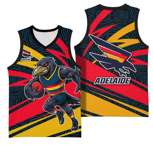 Adelaide Crows Australian Football Basketball Jersey Fierce Mascot Spirit With Indigenous Pattern Art