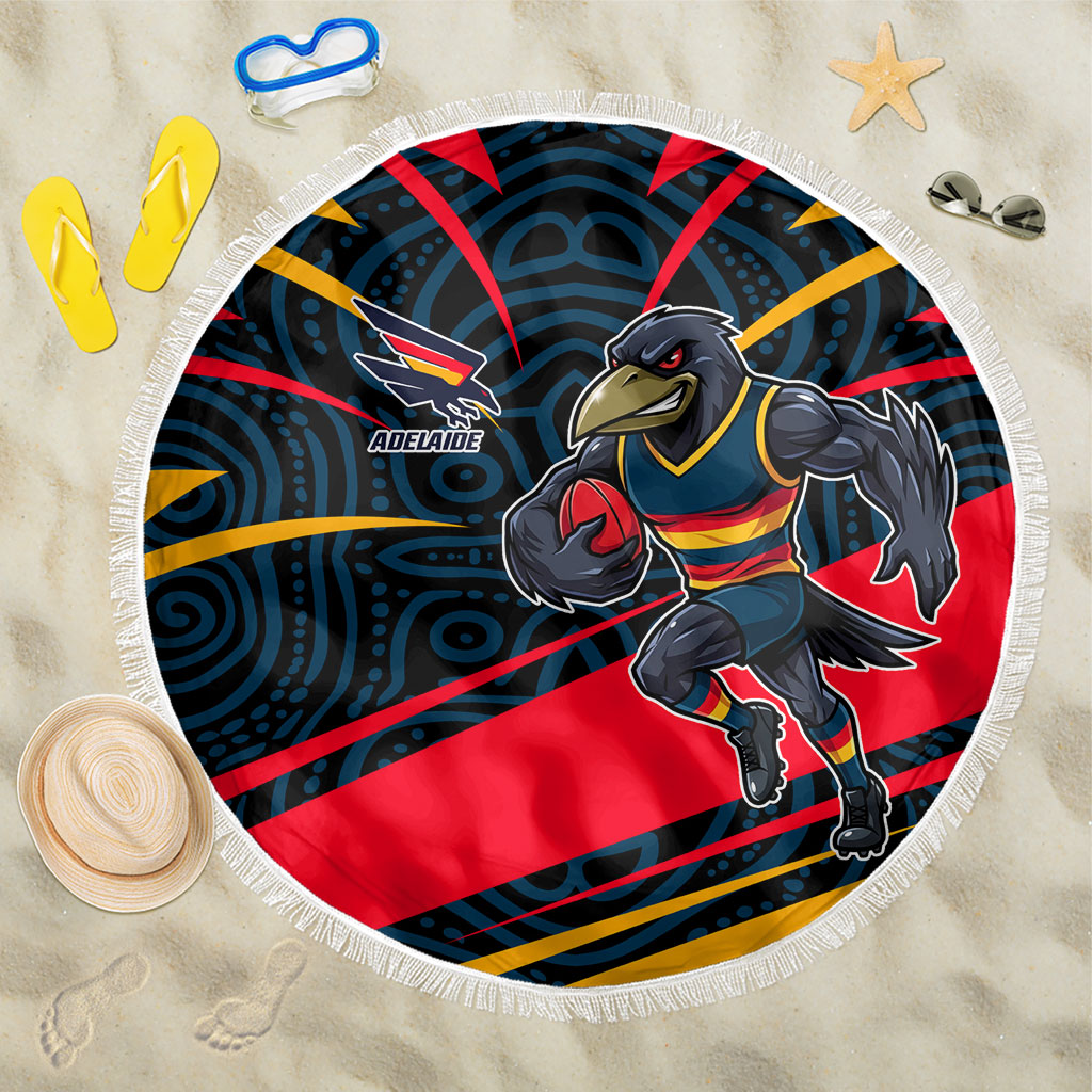 Adelaide Crows Australian Football Beach Blanket Fierce Mascot Spirit With Indigenous Pattern Art