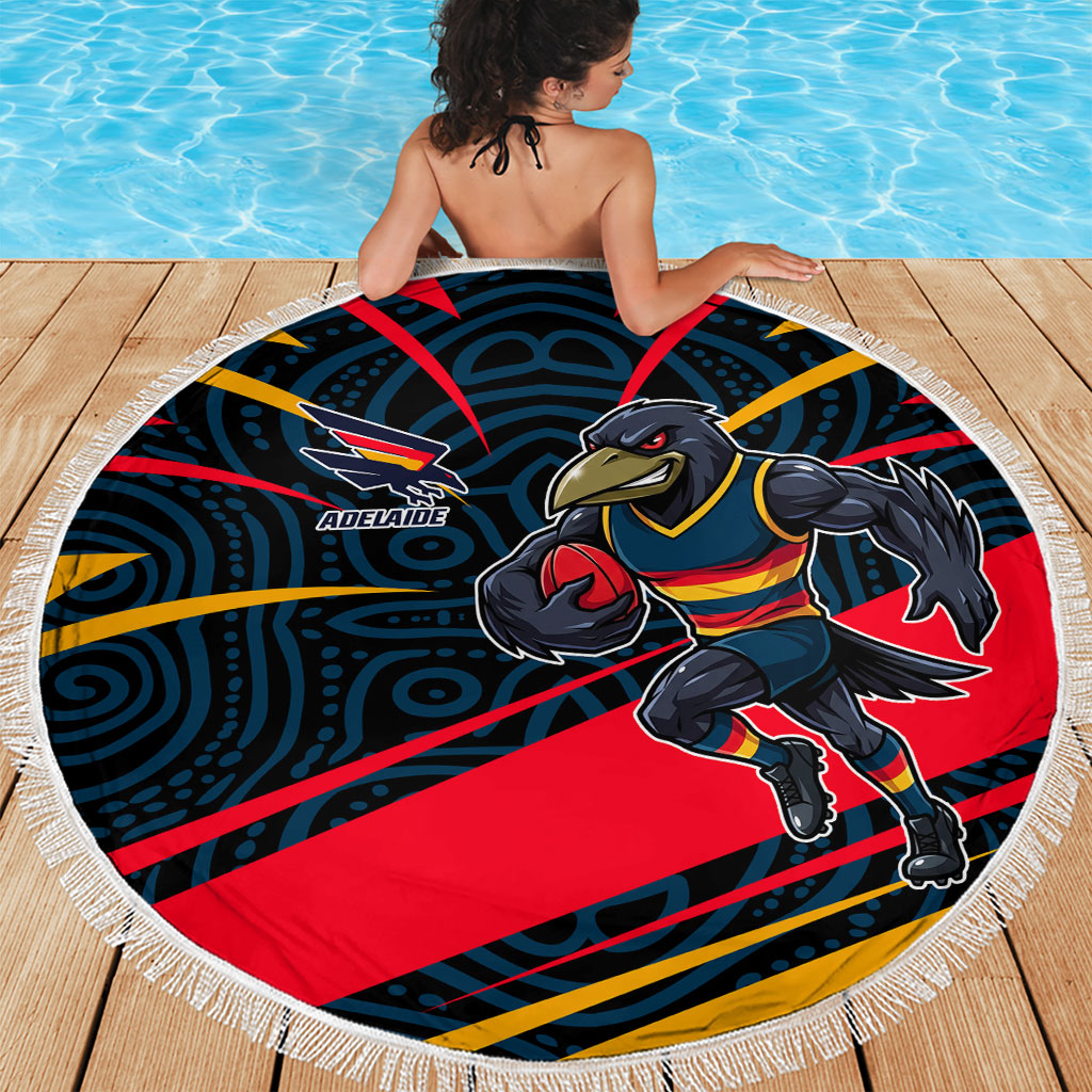 Adelaide Crows Australian Football Beach Blanket Fierce Mascot Spirit With Indigenous Pattern Art