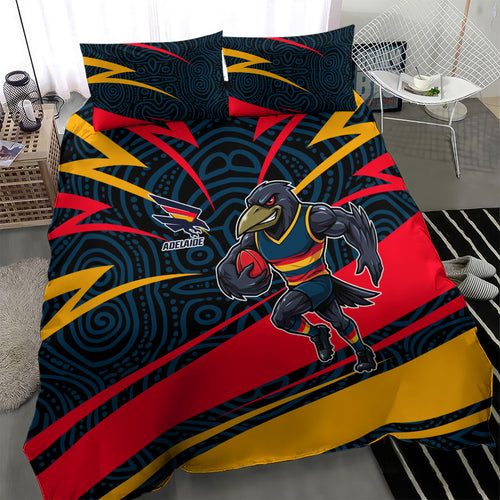 Adelaide Crows Australian Football Bedding Set Fierce Mascot Spirit With Indigenous Pattern Art