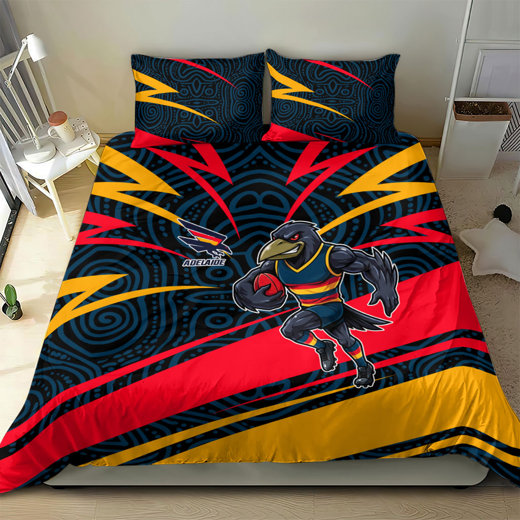 Adelaide Crows Australian Football Bedding Set Fierce Mascot Spirit With Indigenous Pattern Art
