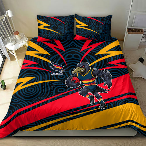 Adelaide Crows Australian Football Bedding Set Fierce Mascot Spirit With Indigenous Pattern Art