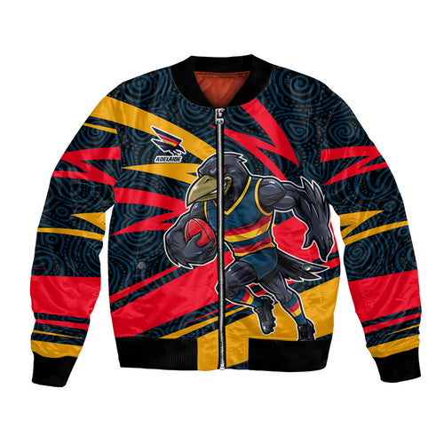Adelaide Crows Australian Football Bomber Jacket Fierce Mascot Spirit With Indigenous Pattern Art