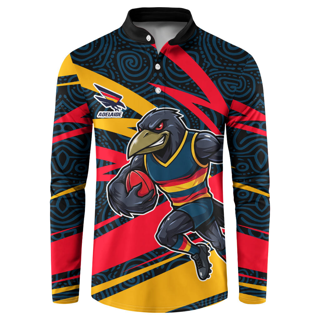 Adelaide Crows Australian Football Button Sweatshirt Fierce Mascot Spirit With Indigenous Pattern Art