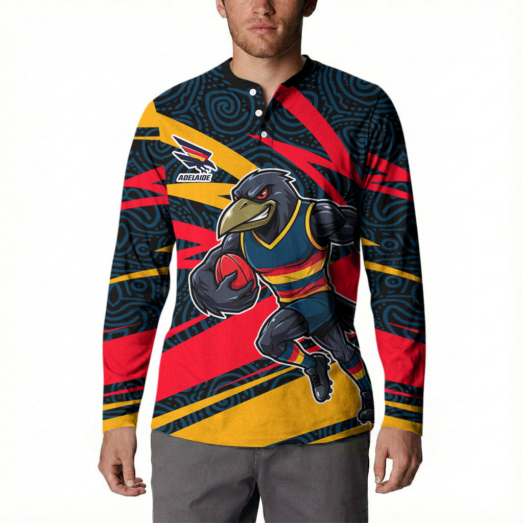 Adelaide Crows Australian Football Button Sweatshirt Fierce Mascot Spirit With Indigenous Pattern Art