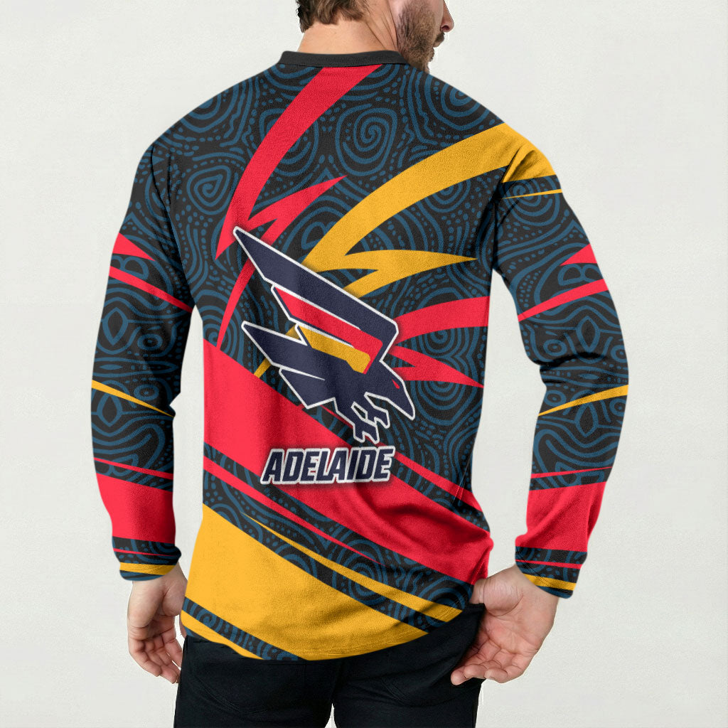 Adelaide Crows Australian Football Button Sweatshirt Fierce Mascot Spirit With Indigenous Pattern Art