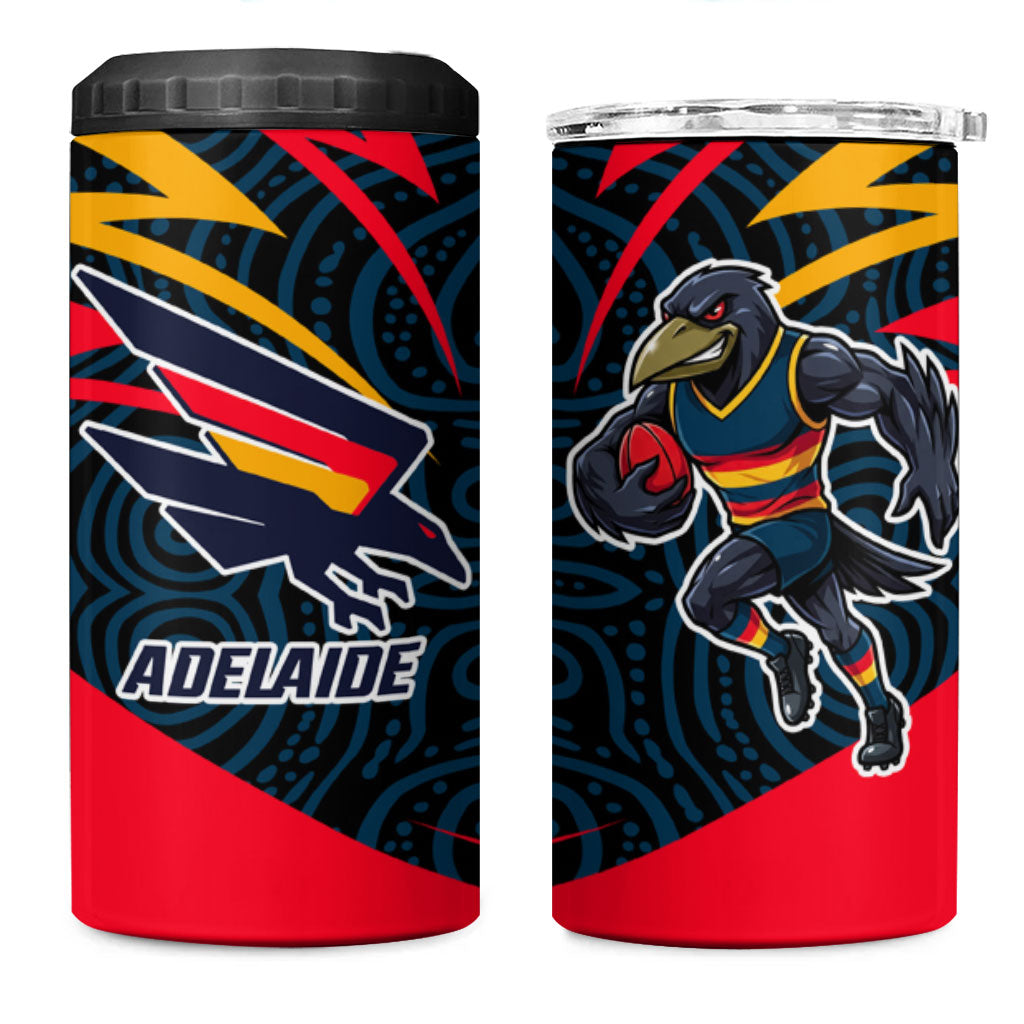 Adelaide Crows Australian Football 4 in 1 Can Cooler Tumbler Fierce Mascot Spirit With Indigenous Pattern Art