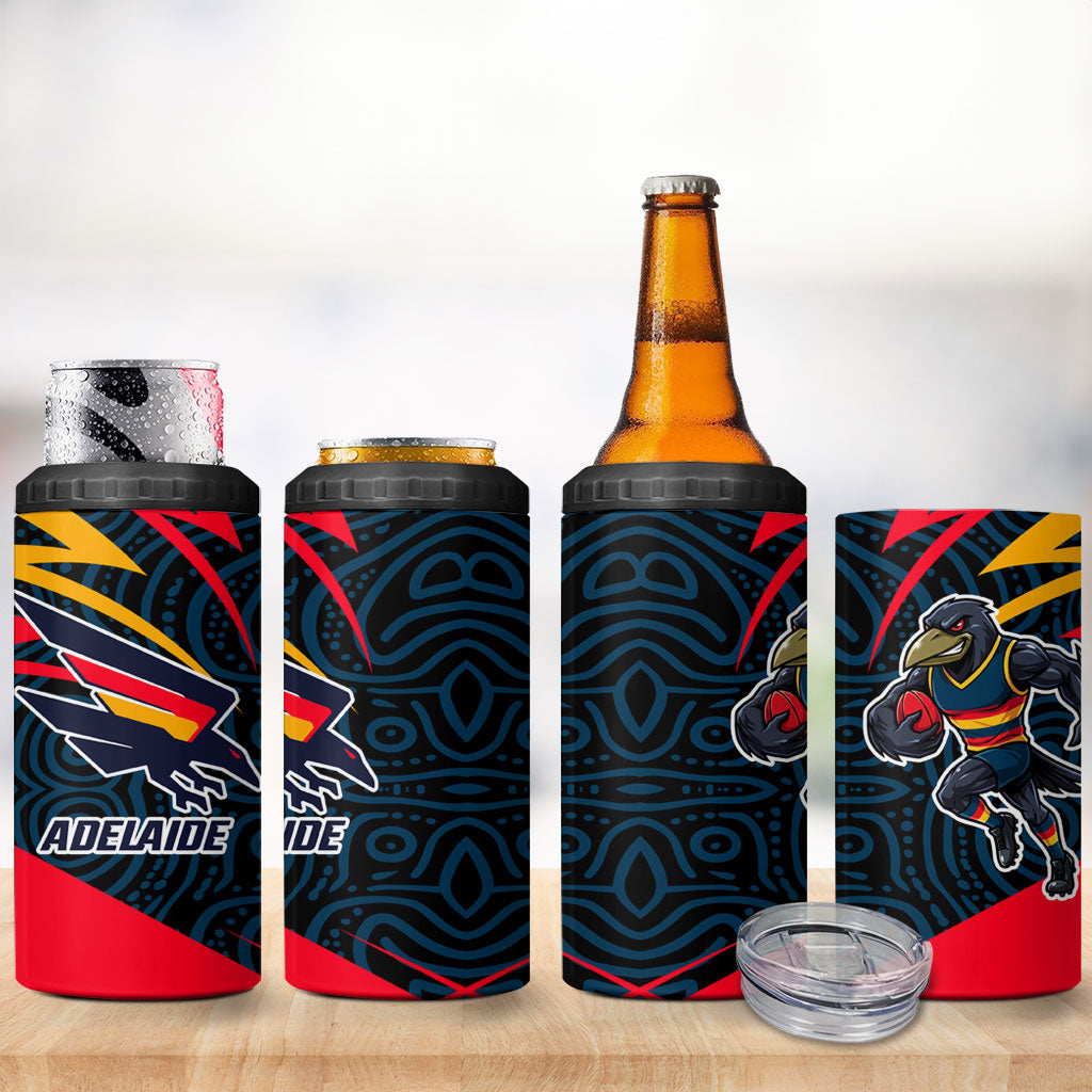 Adelaide Crows Australian Football 4 in 1 Can Cooler Tumbler Fierce Mascot Spirit With Indigenous Pattern Art
