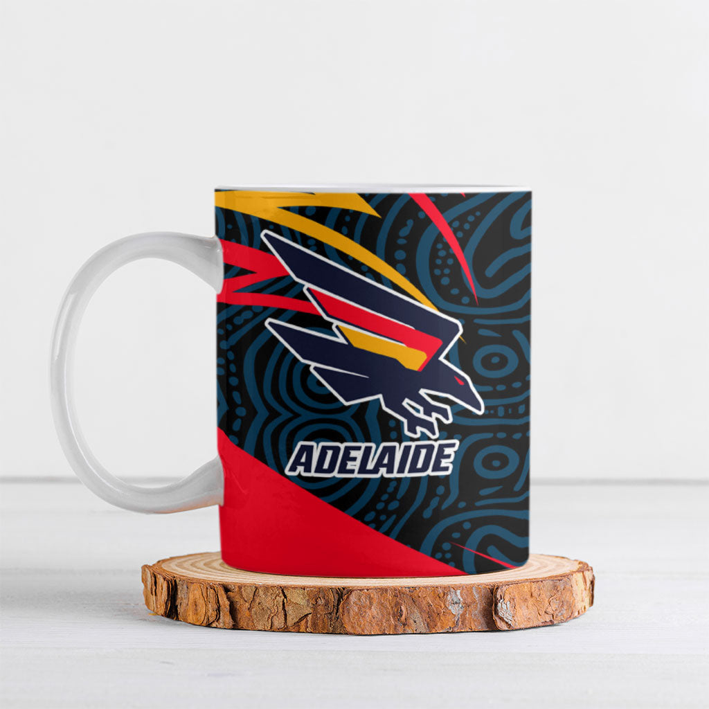 Adelaide Crows Australian Football Ceramic Mug Fierce Mascot Spirit With Indigenous Pattern Art