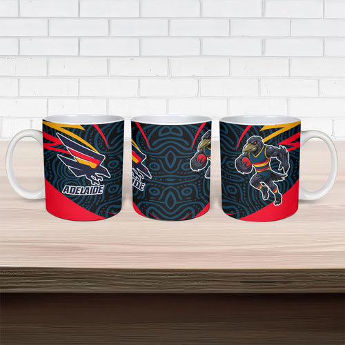 Adelaide Crows Australian Football Ceramic Mug Fierce Mascot Spirit With Indigenous Pattern Art