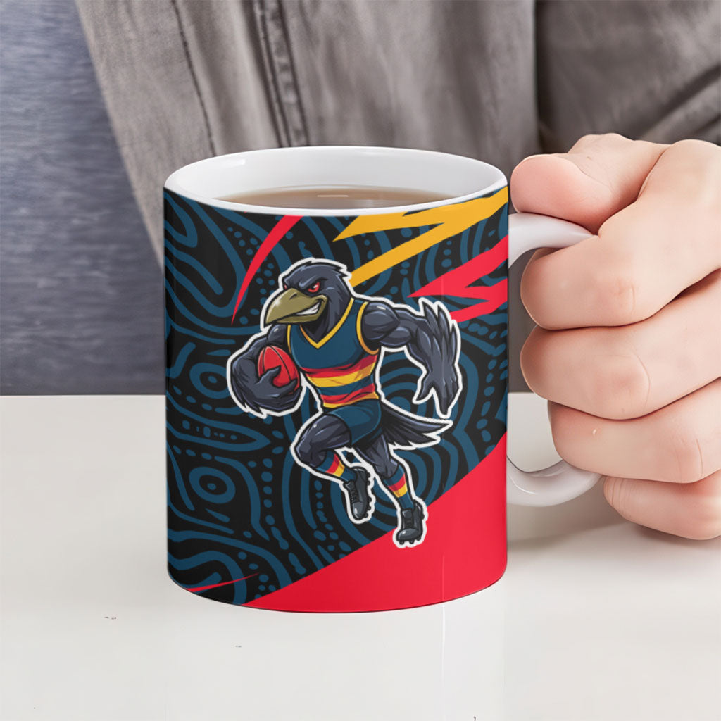 Adelaide Crows Australian Football Ceramic Mug Fierce Mascot Spirit With Indigenous Pattern Art