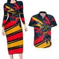 Adelaide Crows Australian Football Couples Matching Long Sleeve Bodycon Dress and Hawaiian Shirt Fierce Mascot Spirit With Indigenous Pattern Art