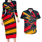 Adelaide Crows Australian Football Couples Matching Long Sleeve Bodycon Dress and Hawaiian Shirt Fierce Mascot Spirit With Indigenous Pattern Art