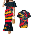 Adelaide Crows Australian Football Couples Matching Mermaid Dress and Hawaiian Shirt Fierce Mascot Spirit With Indigenous Pattern Art