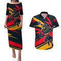 Adelaide Crows Australian Football Couples Matching Puletasi and Hawaiian Shirt Fierce Mascot Spirit With Indigenous Pattern Art