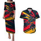 Adelaide Crows Australian Football Couples Matching Puletasi and Hawaiian Shirt Fierce Mascot Spirit With Indigenous Pattern Art