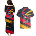 Adelaide Crows Australian Football Couples Matching Puletasi and Hawaiian Shirt Fierce Mascot Spirit With Indigenous Pattern Art