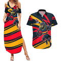 Adelaide Crows Australian Football Couples Matching Summer Maxi Dress and Hawaiian Shirt Fierce Mascot Spirit With Indigenous Pattern Art