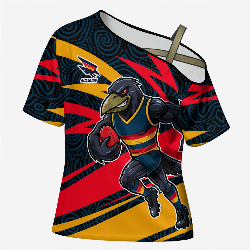 Adelaide Crows Australian Football Cross Shoulder Shirt Fierce Mascot Spirit With Indigenous Pattern Art