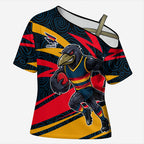 Adelaide Crows Australian Football Cross Shoulder Shirt Fierce Mascot Spirit With Indigenous Pattern Art