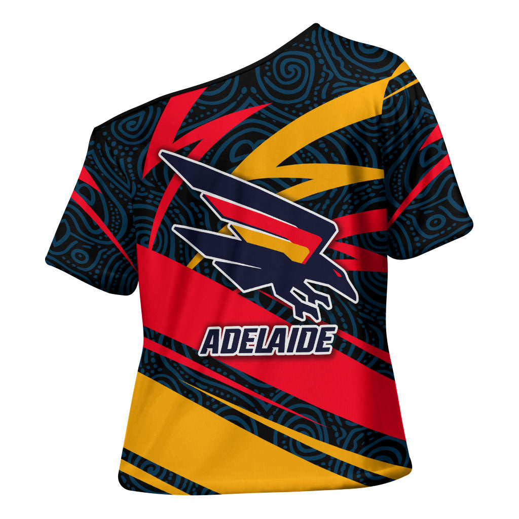 Adelaide Crows Australian Football Cross Shoulder Shirt Fierce Mascot Spirit With Indigenous Pattern Art