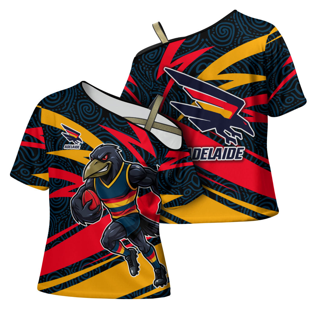 Adelaide Crows Australian Football Cross Shoulder Shirt Fierce Mascot Spirit With Indigenous Pattern Art
