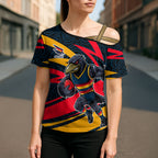 Adelaide Crows Australian Football Cross Shoulder Shirt Fierce Mascot Spirit With Indigenous Pattern Art