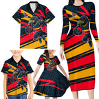 Adelaide Crows Australian Football Family Matching Long Sleeve Bodycon Dress and Hawaiian Shirt Fierce Mascot Spirit With Indigenous Pattern Art