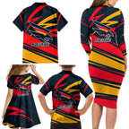 Adelaide Crows Australian Football Family Matching Long Sleeve Bodycon Dress and Hawaiian Shirt Fierce Mascot Spirit With Indigenous Pattern Art