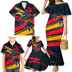 Adelaide Crows Australian Football Family Matching Mermaid Dress and Hawaiian Shirt Fierce Mascot Spirit With Indigenous Pattern Art