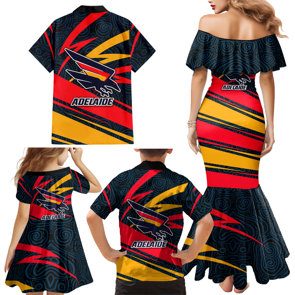 Adelaide Crows Australian Football Family Matching Mermaid Dress and Hawaiian Shirt Fierce Mascot Spirit With Indigenous Pattern Art