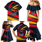Adelaide Crows Australian Football Family Matching Mermaid Dress and Hawaiian Shirt Fierce Mascot Spirit With Indigenous Pattern Art