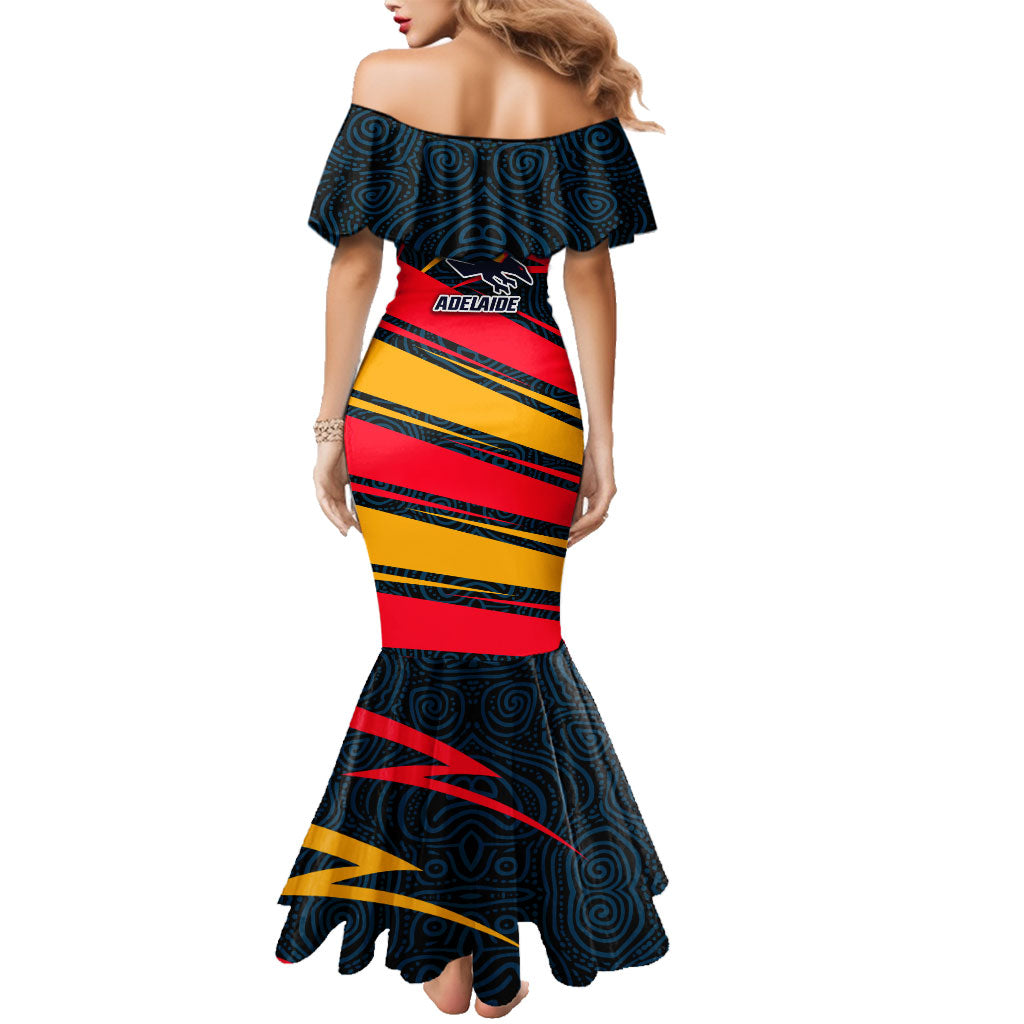 Adelaide Crows Australian Football Family Matching Mermaid Dress and Hawaiian Shirt Fierce Mascot Spirit With Indigenous Pattern Art