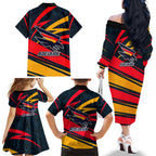 Adelaide Crows Australian Football Family Matching Off The Shoulder Long Sleeve Dress and Hawaiian Shirt Fierce Mascot Spirit With Indigenous Pattern Art