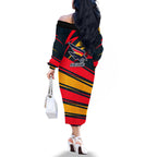 Adelaide Crows Australian Football Family Matching Off The Shoulder Long Sleeve Dress and Hawaiian Shirt Fierce Mascot Spirit With Indigenous Pattern Art