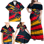Adelaide Crows Australian Football Family Matching Off Shoulder Maxi Dress and Hawaiian Shirt Fierce Mascot Spirit With Indigenous Pattern Art