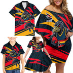 Adelaide Crows Australian Football Family Matching Off Shoulder Short Dress and Hawaiian Shirt Fierce Mascot Spirit With Indigenous Pattern Art